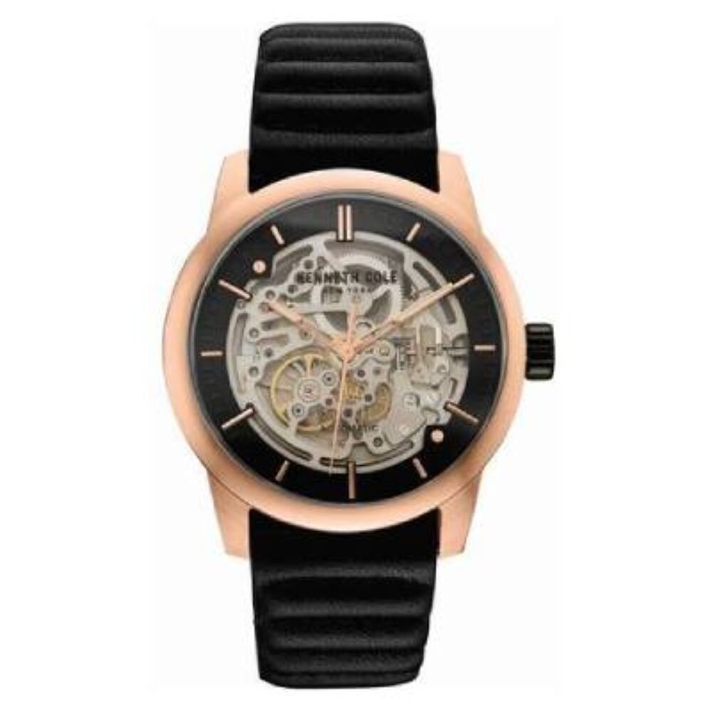 Kenneth Cole Men's Skeleton Dial Black Leather Watch